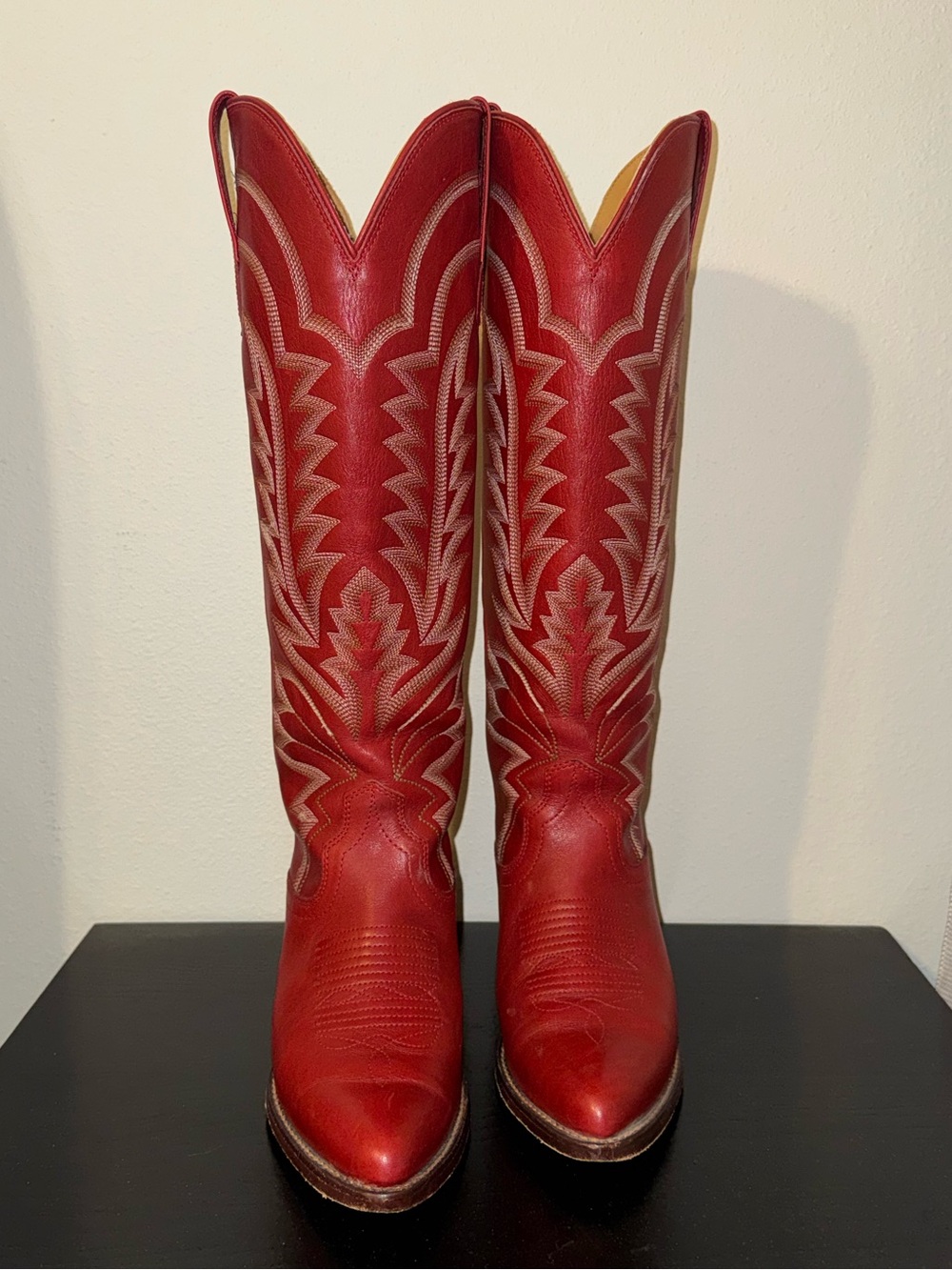 Tecovas Red Leather Tall Western Boots with Contrast Stitching